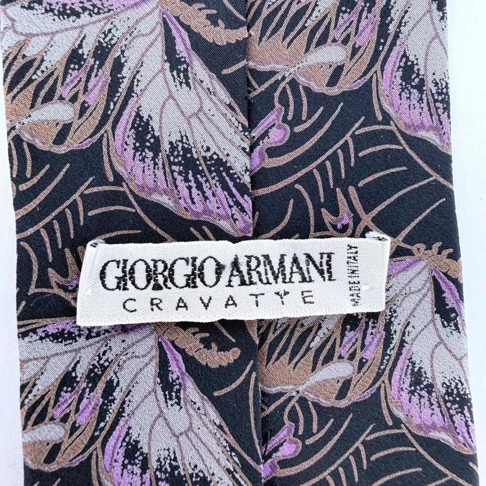 Vintage Giorgio Armani Cravatte Silk Tie Black Purple Butterfly Silk Italy 57L‎